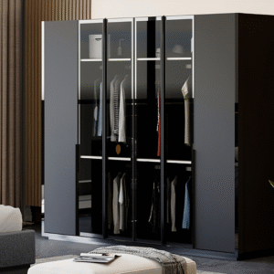 Erzin 6-deurs Kleerkast met Glas – Grijs