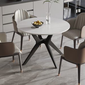 Tafel 'Apollo' 110 cm Rond Glanzend Steen Snow Wit
