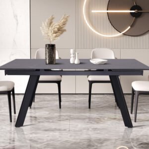 Uitschuifbare tafel 'Hera' 160-240 cm Rechthoekig Steen Zwart