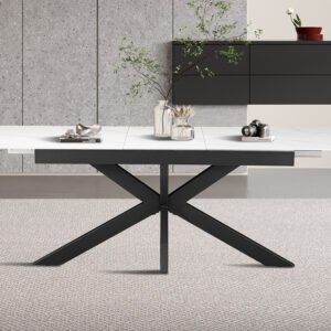 Uitschuifbare tafel 'Hestia' 180-220 cm Deens Ovaal Steen Wit