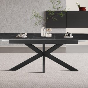 Uitschuifbare tafel 'Hestia' 180-220 cm Deens Ovaal Steen Zwart