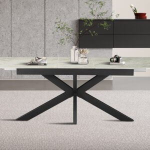 Uitschuifbare tafel 'Hestia' 180-220 cm Deens Ovaal Glanz. Steen Beige