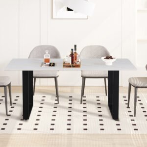 Tafel 'Poseidon' 180 cm Rechthoekig Glanzend Steen Wit